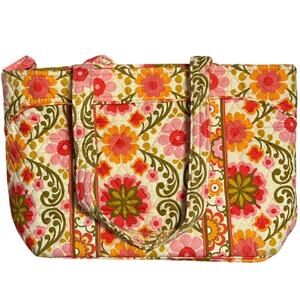 Vera Bradley Tote Bag Folkloric Quilted Floral Orange Pink Shoulder Bag Purse